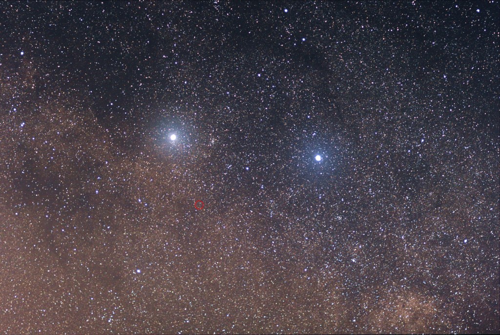 Alpha, Beta, and Proxima Centauri, as taken by Skatebiker